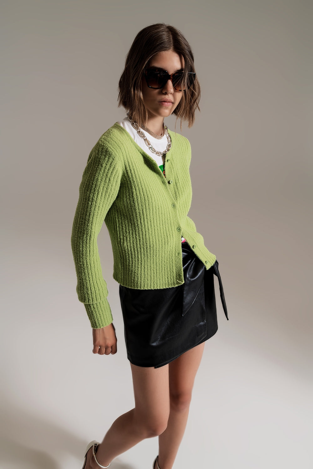 green super soft fluffy knit cardigan