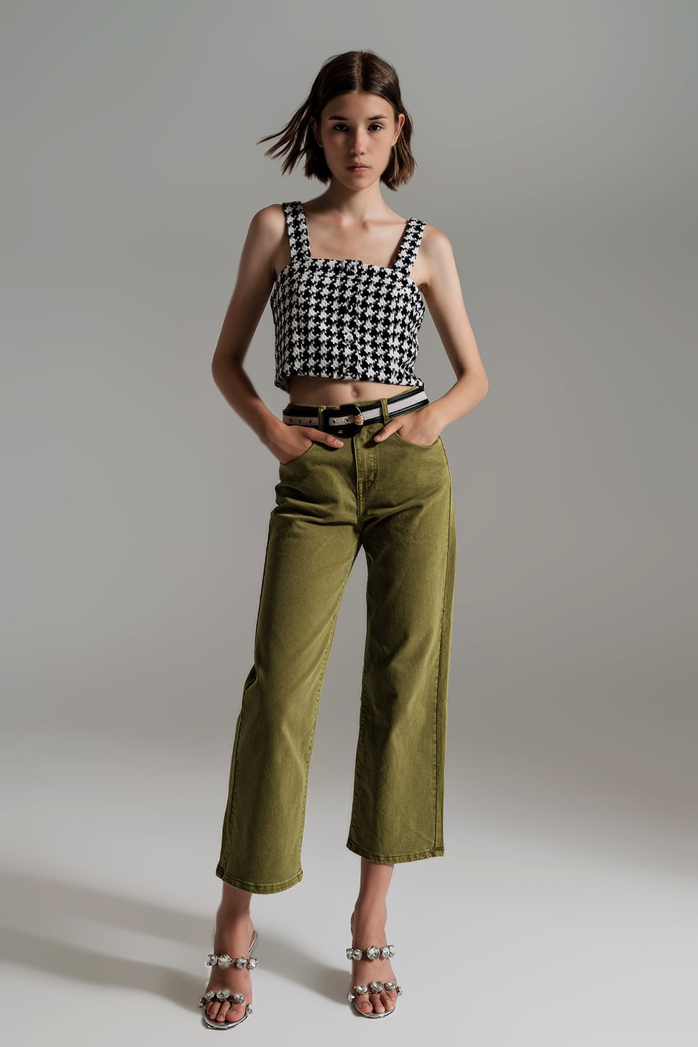 Cropped wide leg jeans in Olive green - Coloured Jeans