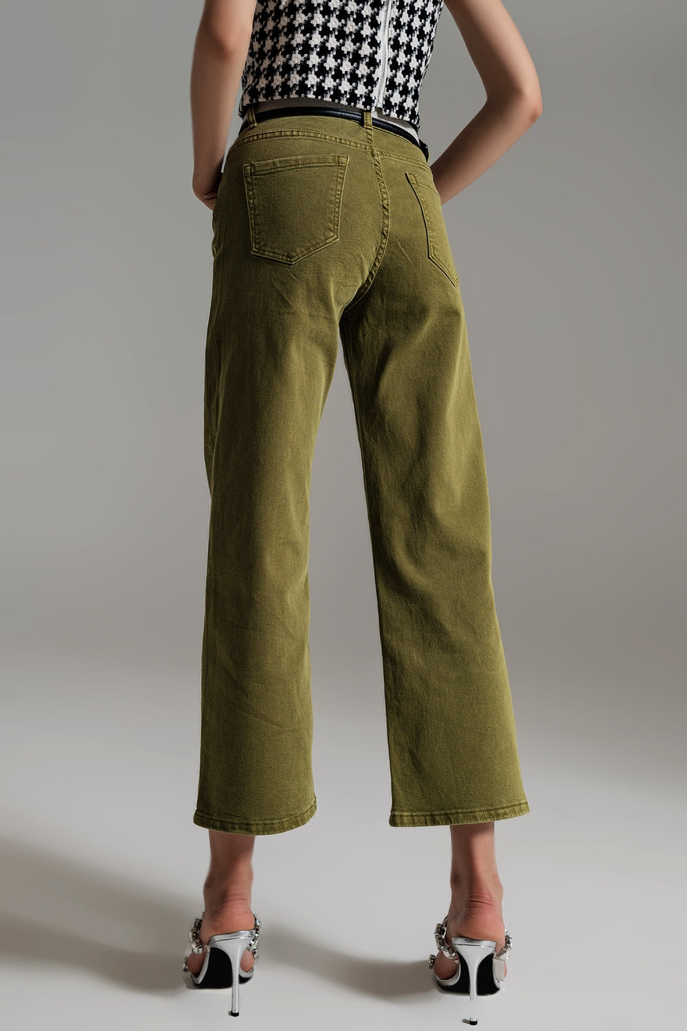 Cropped wide leg jeans in Olive green - Coloured Jeans