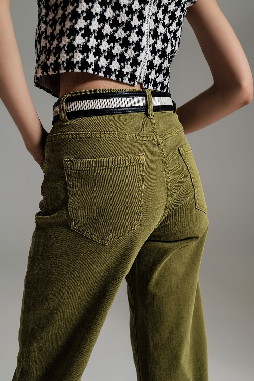 Cropped wide leg jeans in Olive green - Coloured Jeans