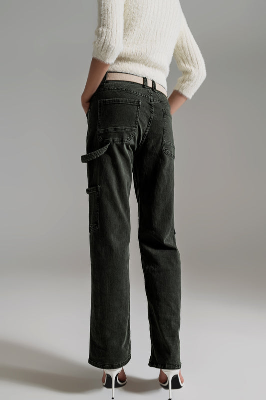 Straight Leg Cargo Pants in dark green - Coloured Jeans