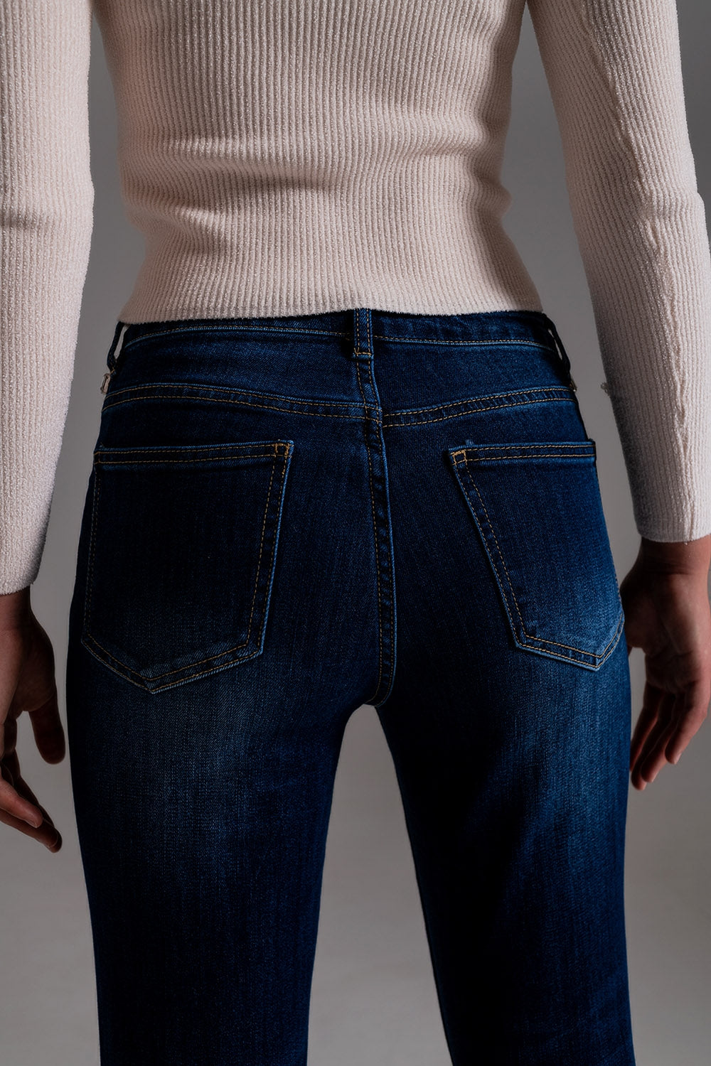 Jeans With strass Fringe At Pockets In Dark Wash - Denim