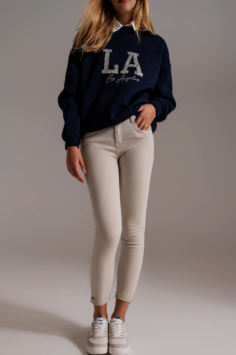 Beige ankle jeans with soft wrinkles - trousers, Coloured Jeans