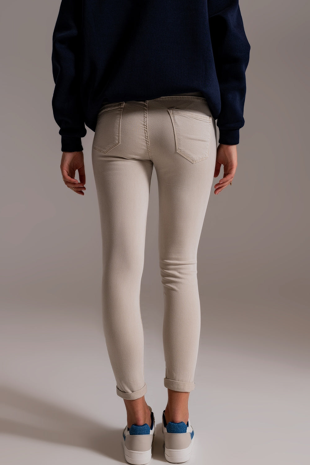 Beige ankle jeans with soft wrinkles - trousers, Coloured Jeans