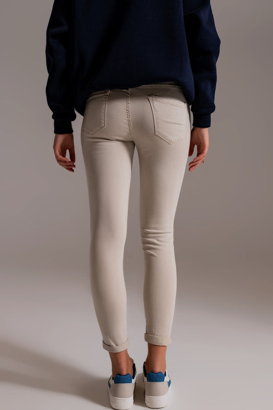 Beige ankle jeans with soft wrinkles - trousers, Coloured Jeans
