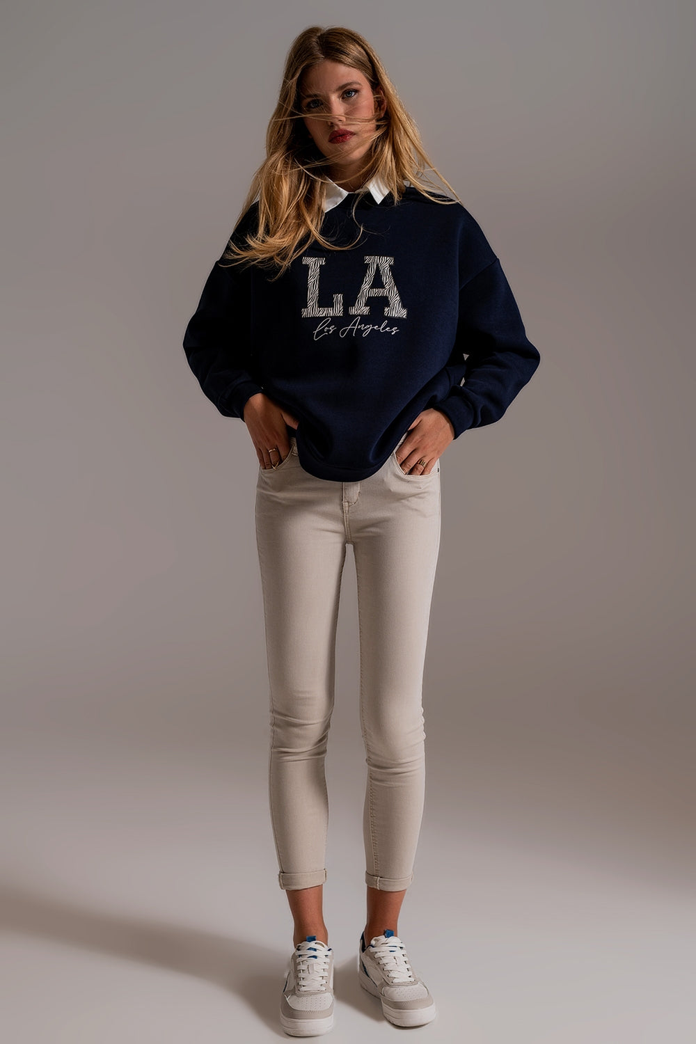 Beige ankle jeans with soft wrinkles - trousers, Coloured Jeans