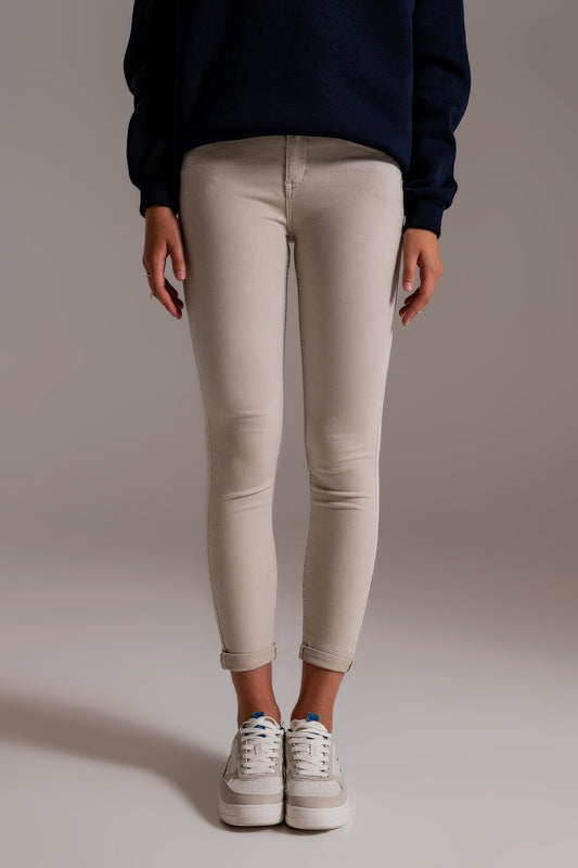 Beige ankle jeans with soft wrinkles - trousers, Coloured Jeans