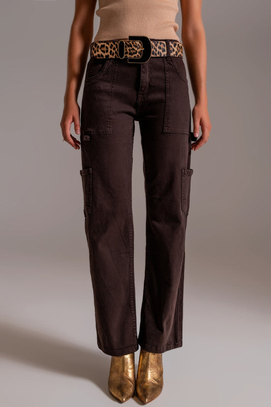 Straight Leg Cargo Pants in brown - Coloured Jeans