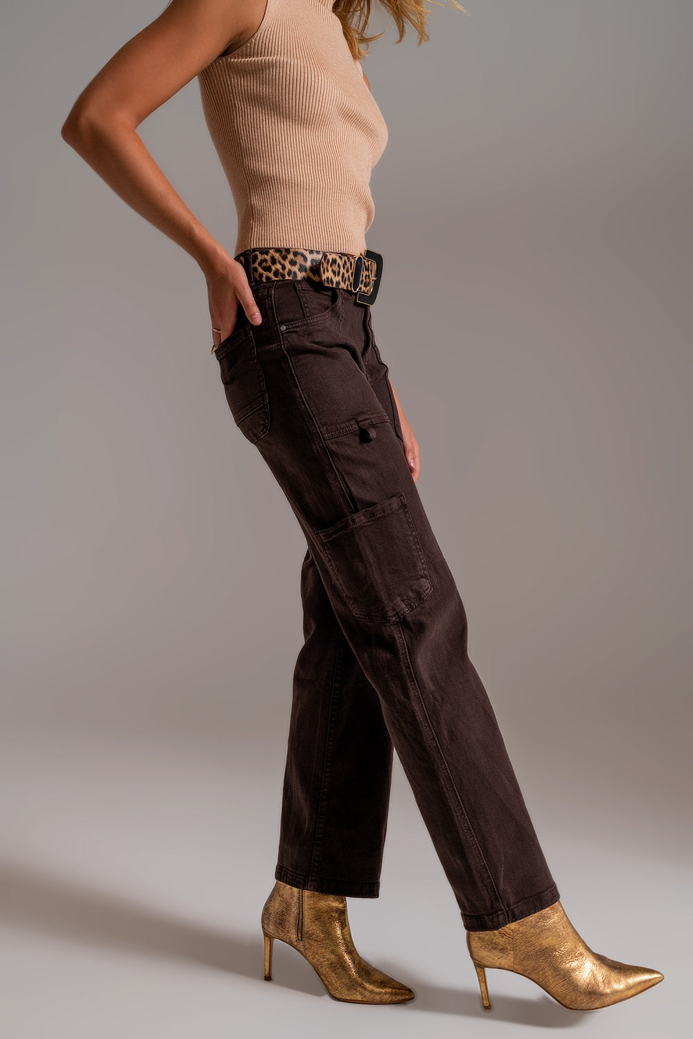 Straight Leg Cargo Pants in brown - Coloured Jeans