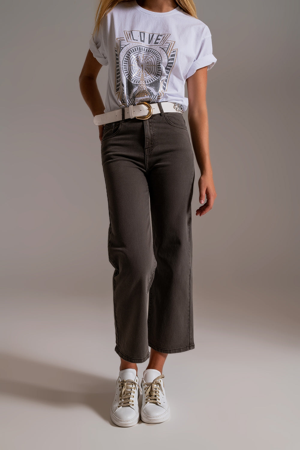 Cropped wide leg jeans in grey - Coloured Jeans