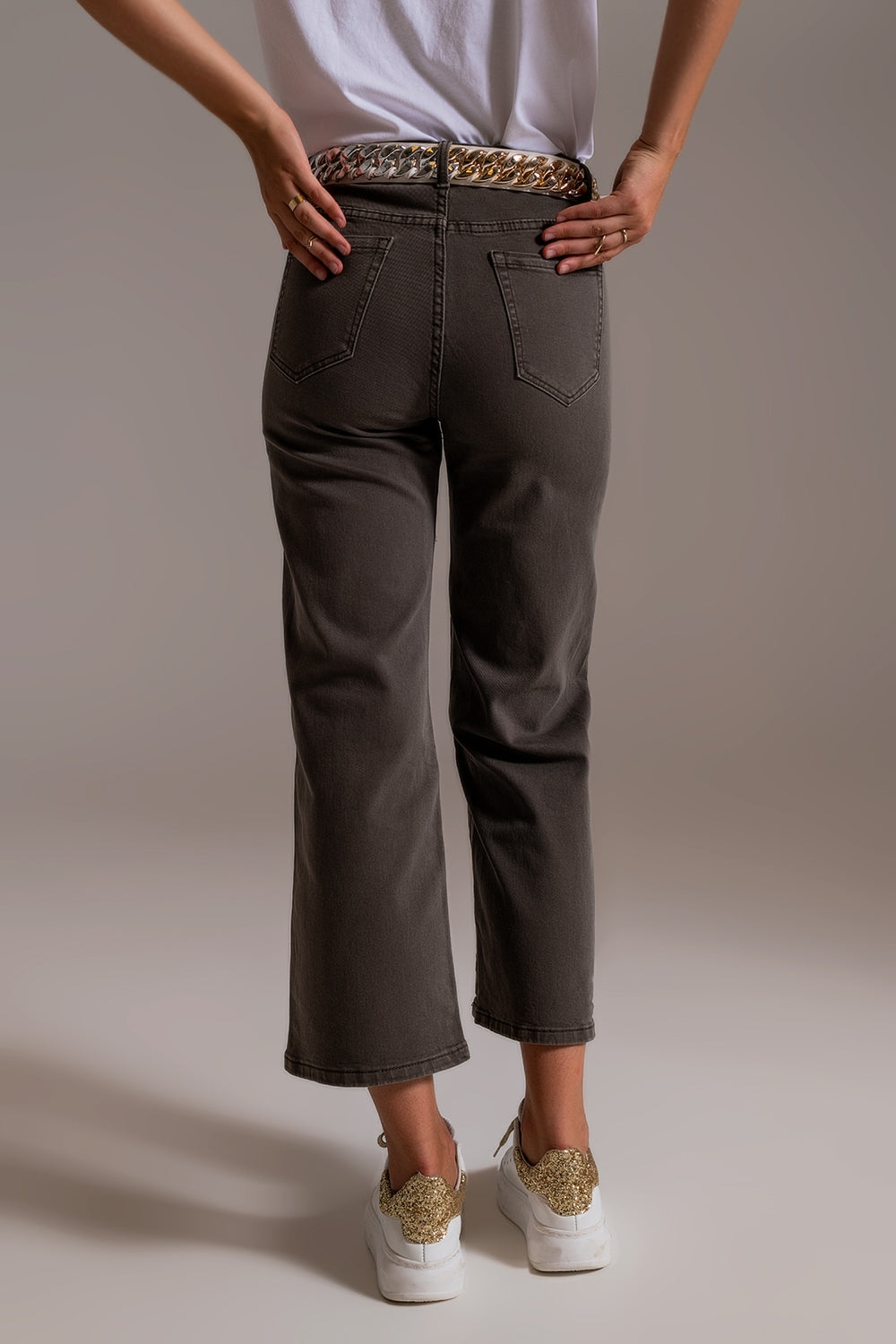 Cropped wide leg jeans in grey - Coloured Jeans
