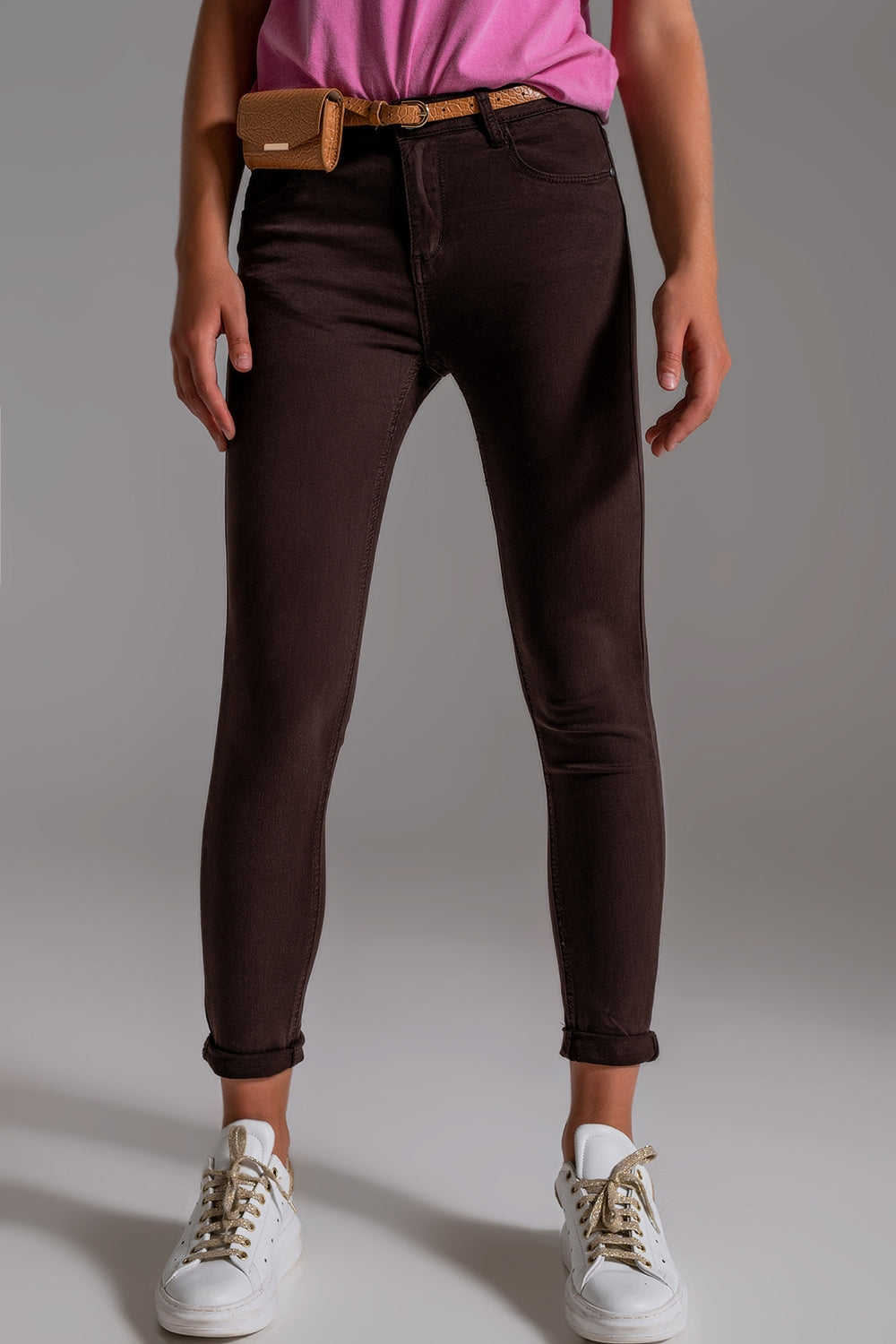 High waisted skinny jeans in brown - Coloured Jeans