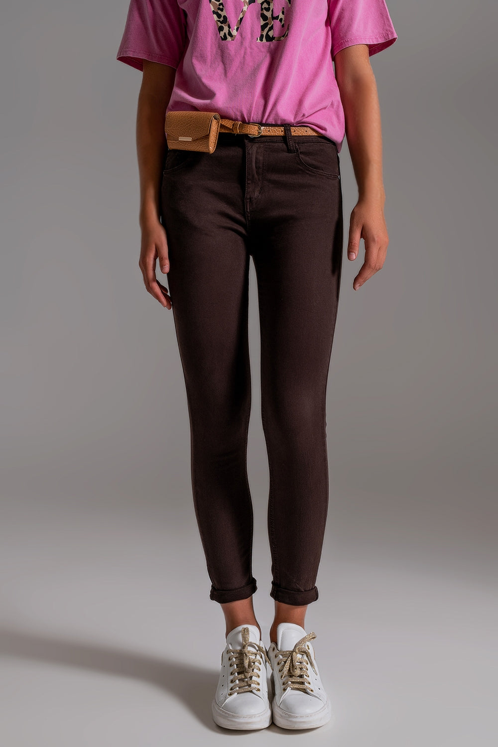 High waisted skinny jeans in brown - Coloured Jeans