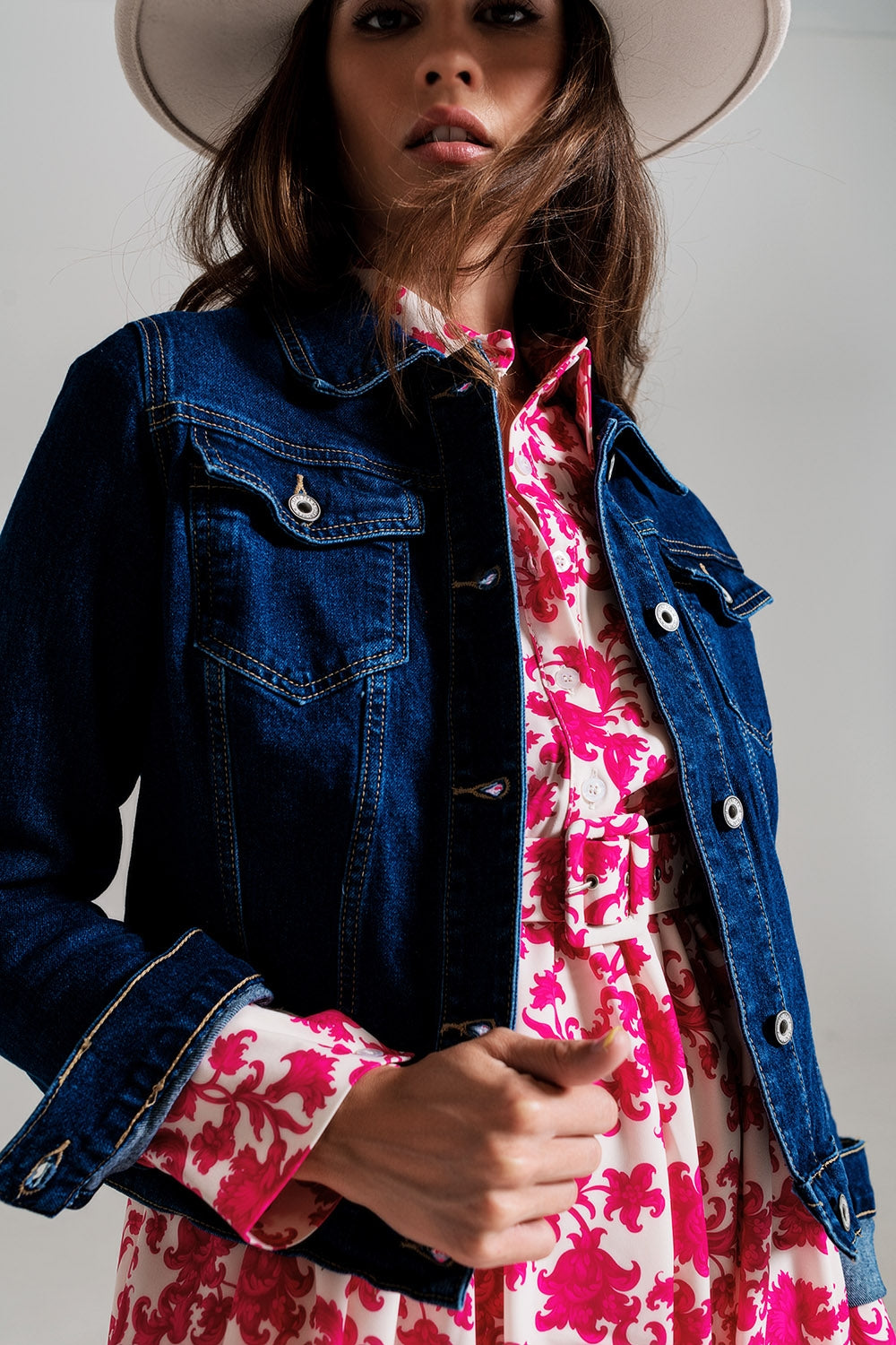 Basic Stretch Denim Jacket in Dark Wash