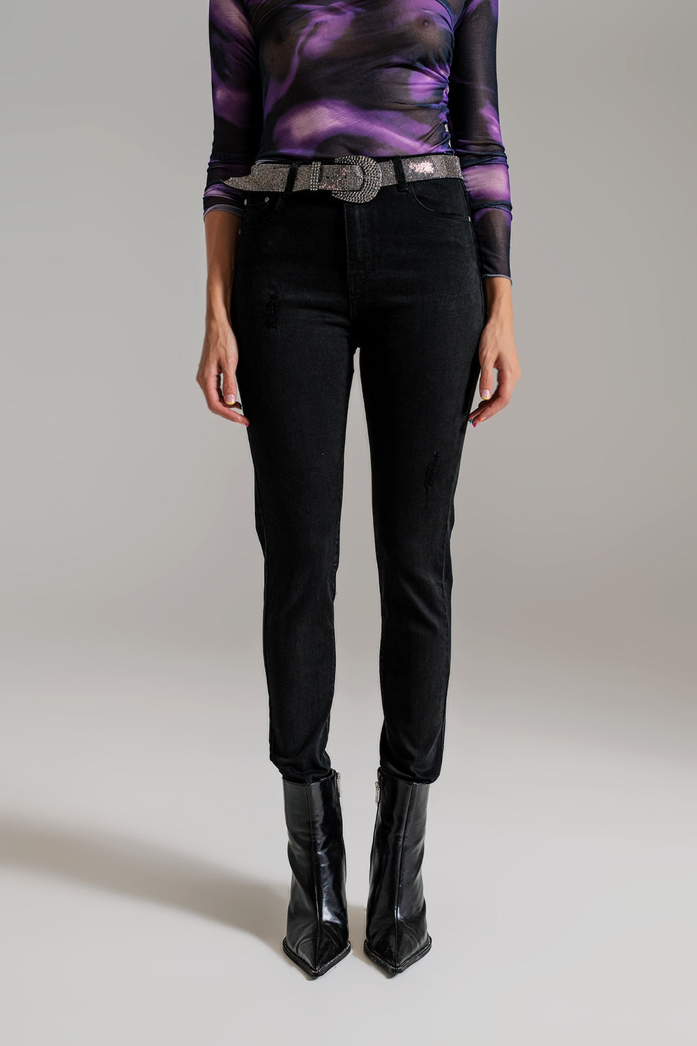 High waisted skinny jeans Distressed At The Hem in Black - Coloured Jeans