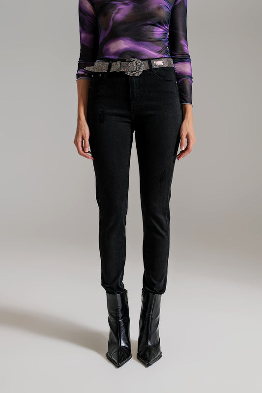 High waisted skinny jeans Distressed At The Hem in Black - Coloured Jeans