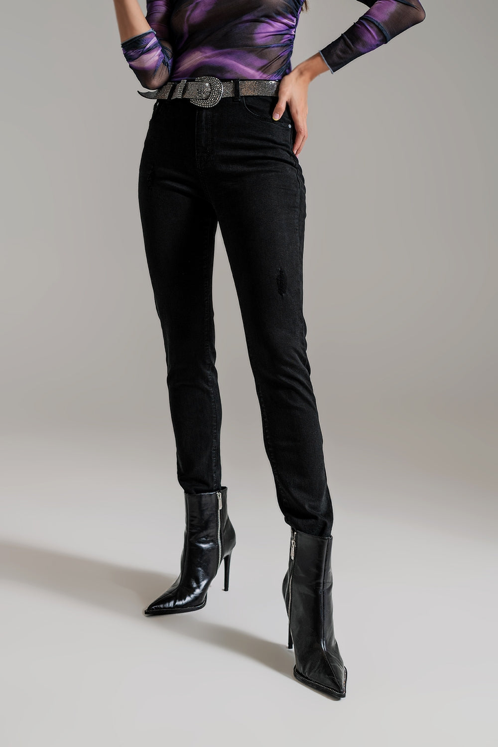 High waisted skinny jeans Distressed At The Hem in Black - Coloured Jeans