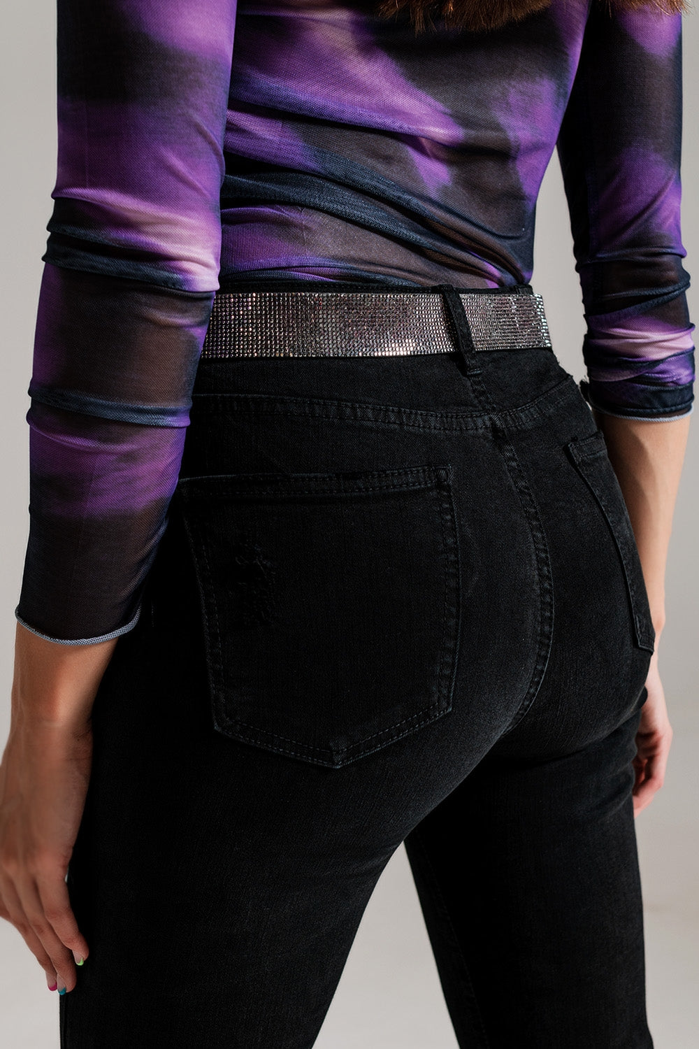 High waisted skinny jeans Distressed At The Hem in Black - Coloured Jeans