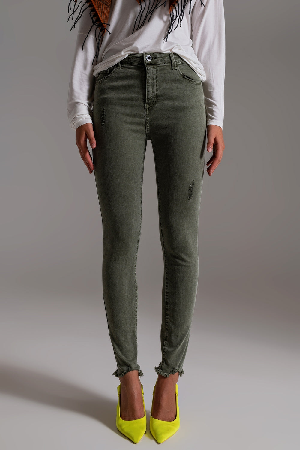 High waisted skinny jeans in khaki - Coloured Jeans