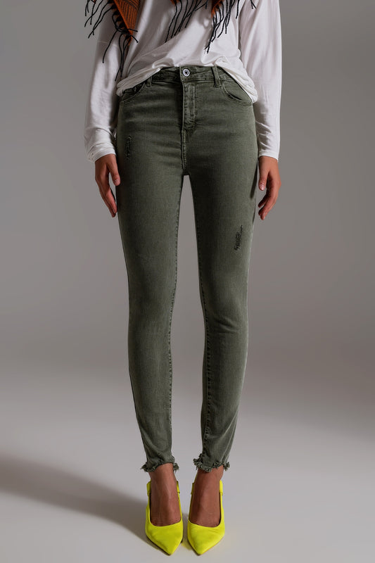High waisted skinny jeans in khaki - Coloured Jeans