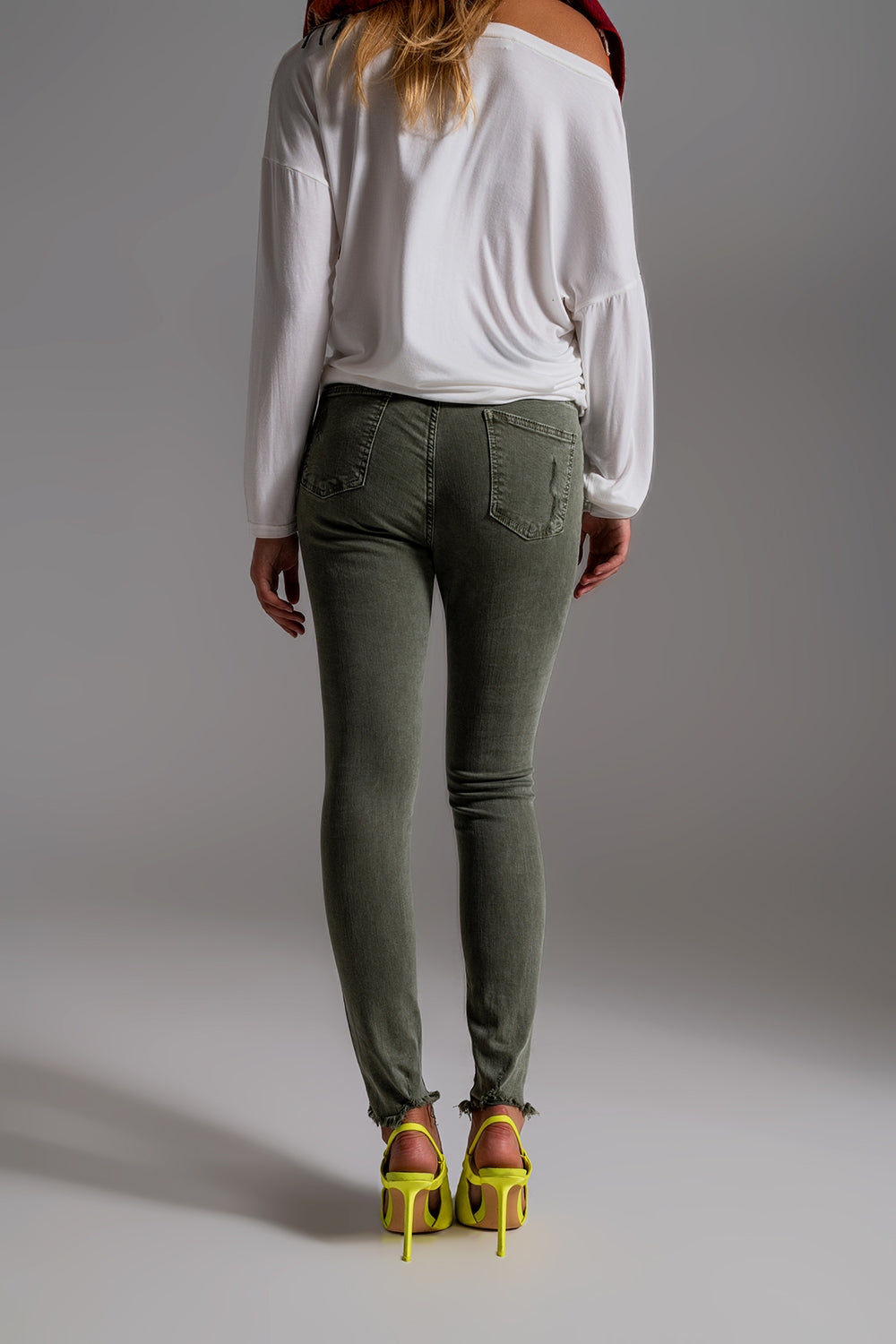 High waisted skinny jeans in khaki - Coloured Jeans
