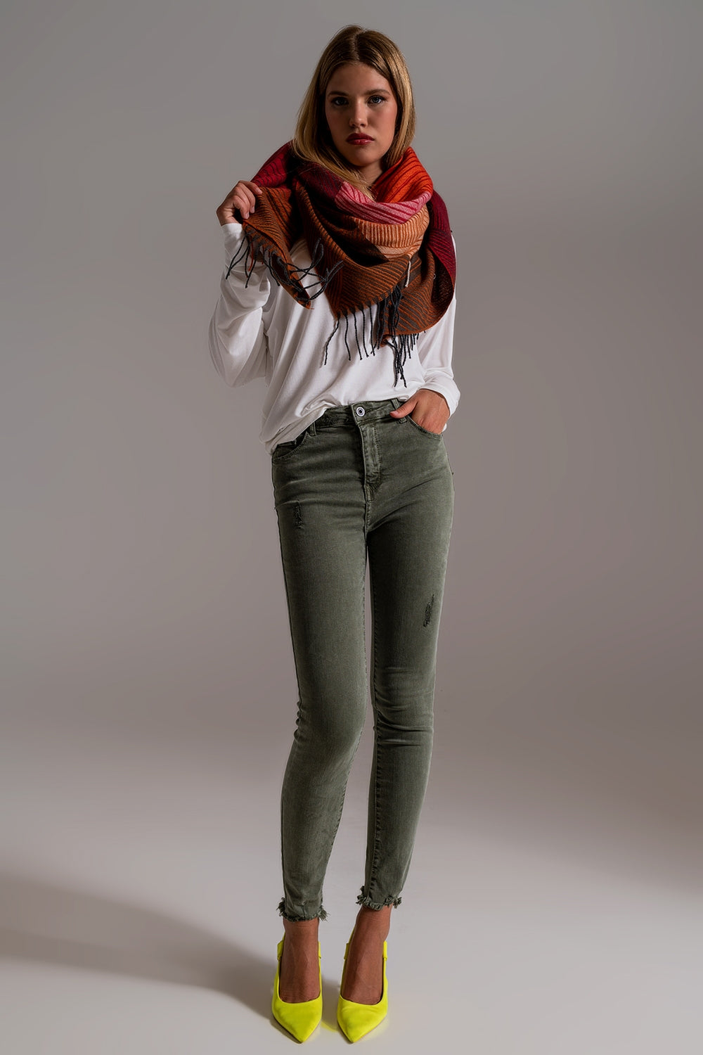 High waisted skinny jeans in khaki - Coloured Jeans