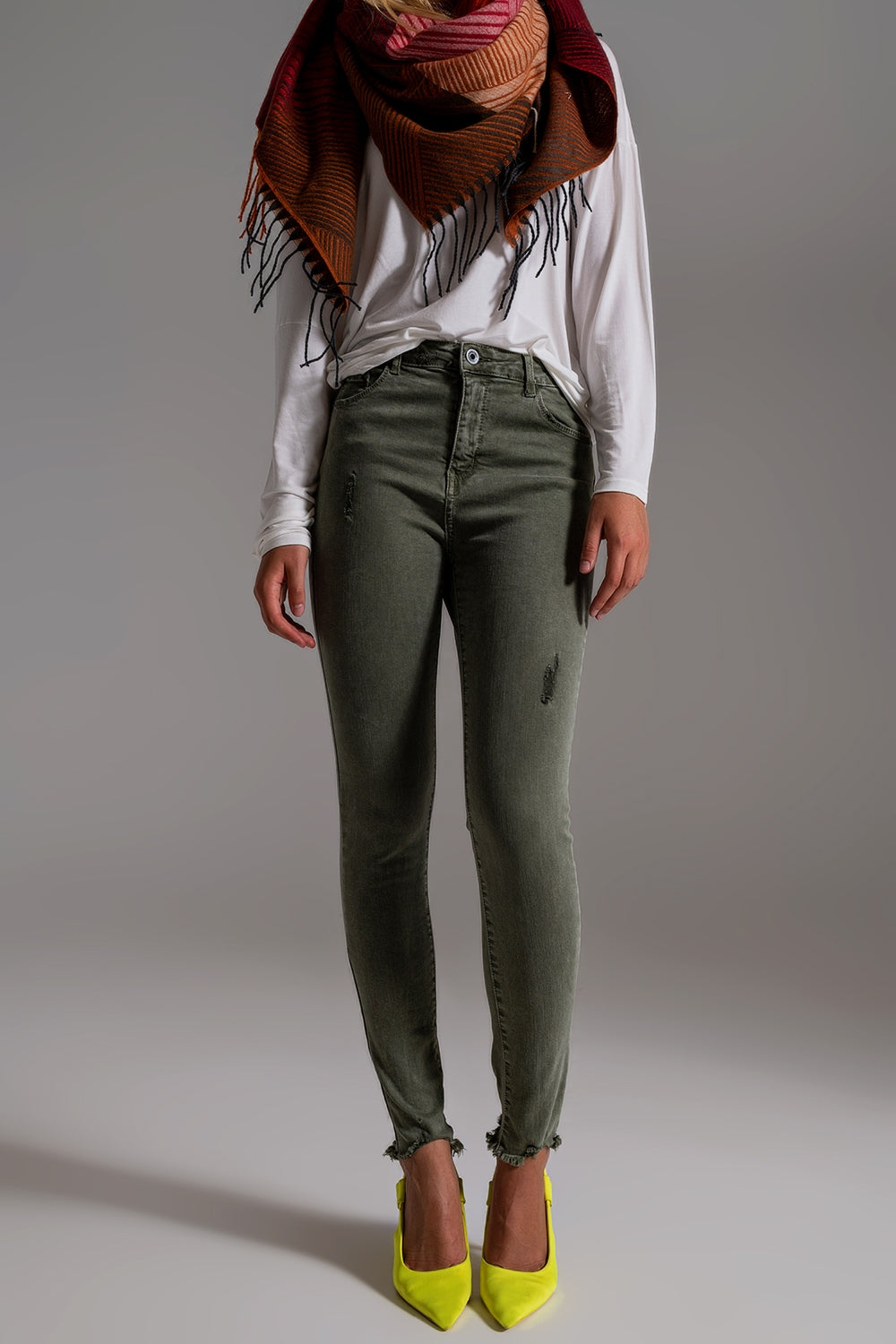 High waisted skinny jeans in khaki - Coloured Jeans