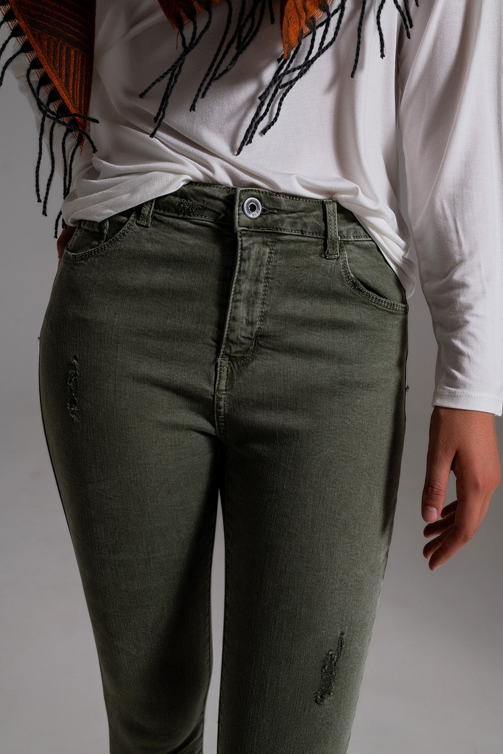 High waisted skinny jeans in khaki - Coloured Jeans