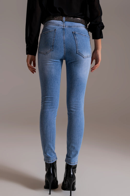 Skinny High Waist Jeans in Light Wash - Denim