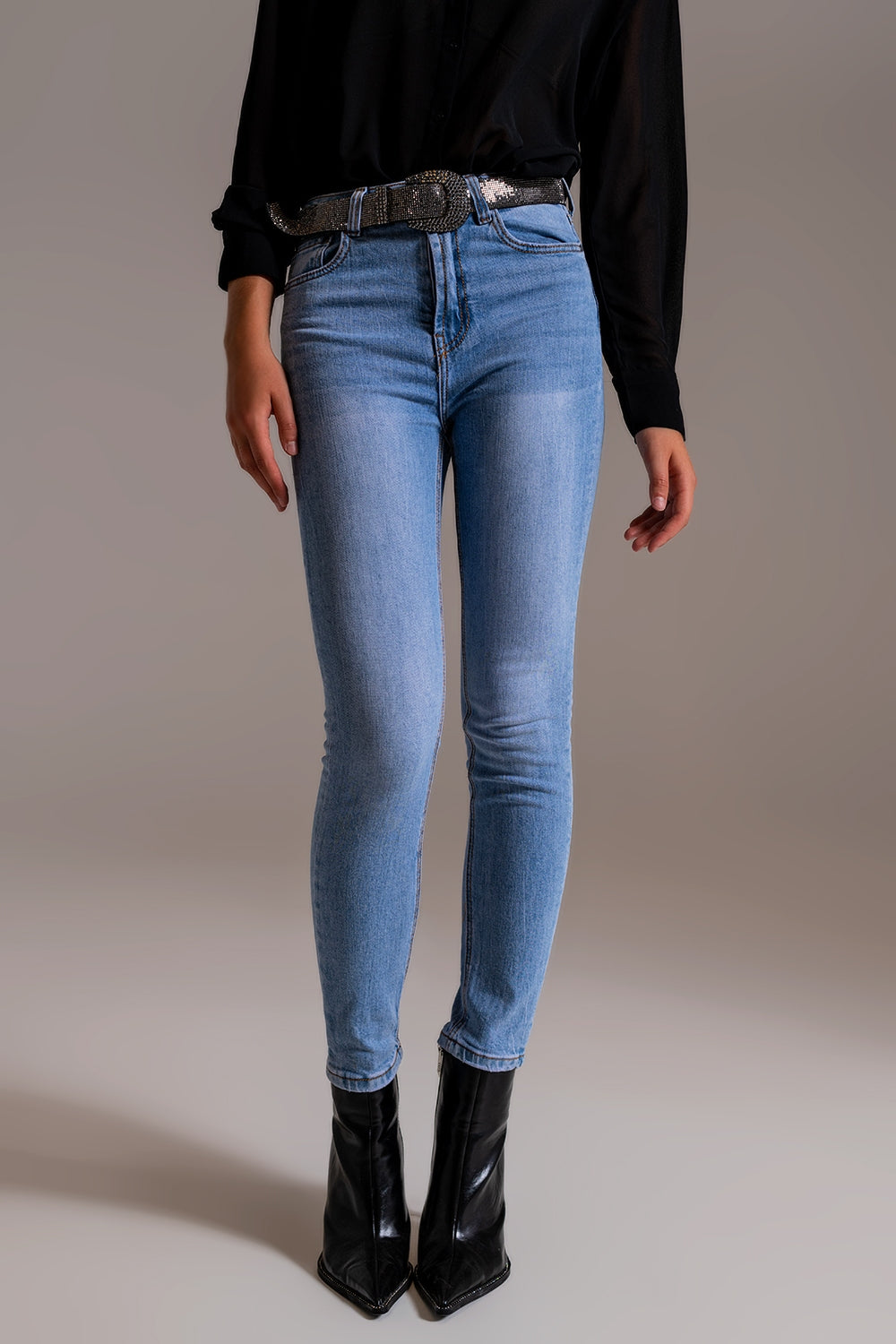 Skinny High Waist Jeans in Light Wash - Denim