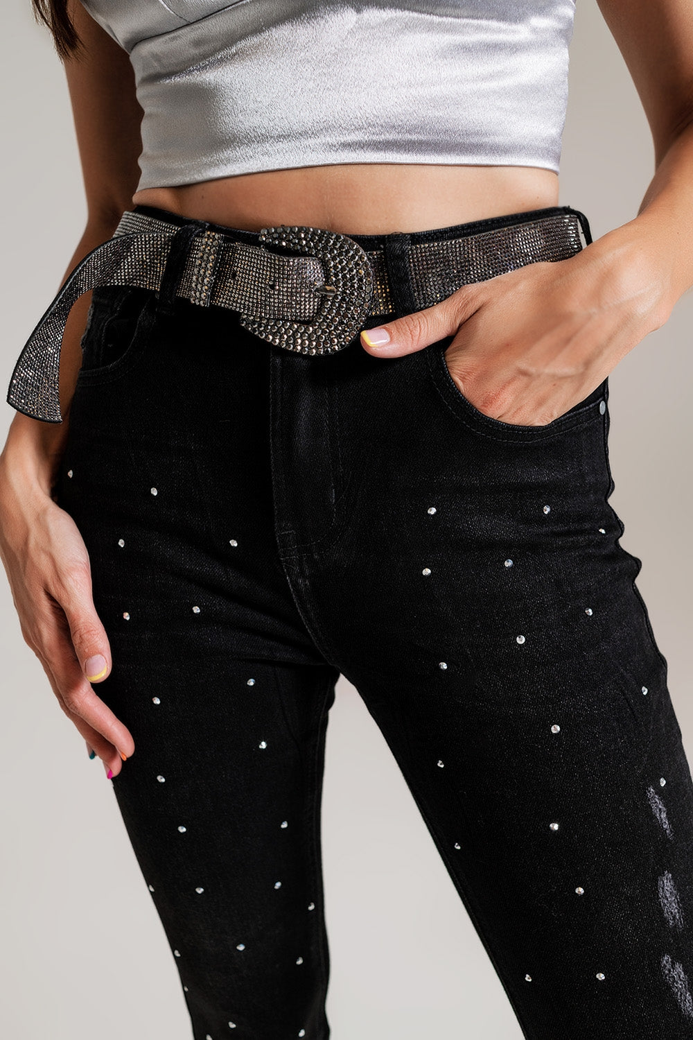 Skinny Jeans With Embellished Details in Black Wash - Coloured Jeans