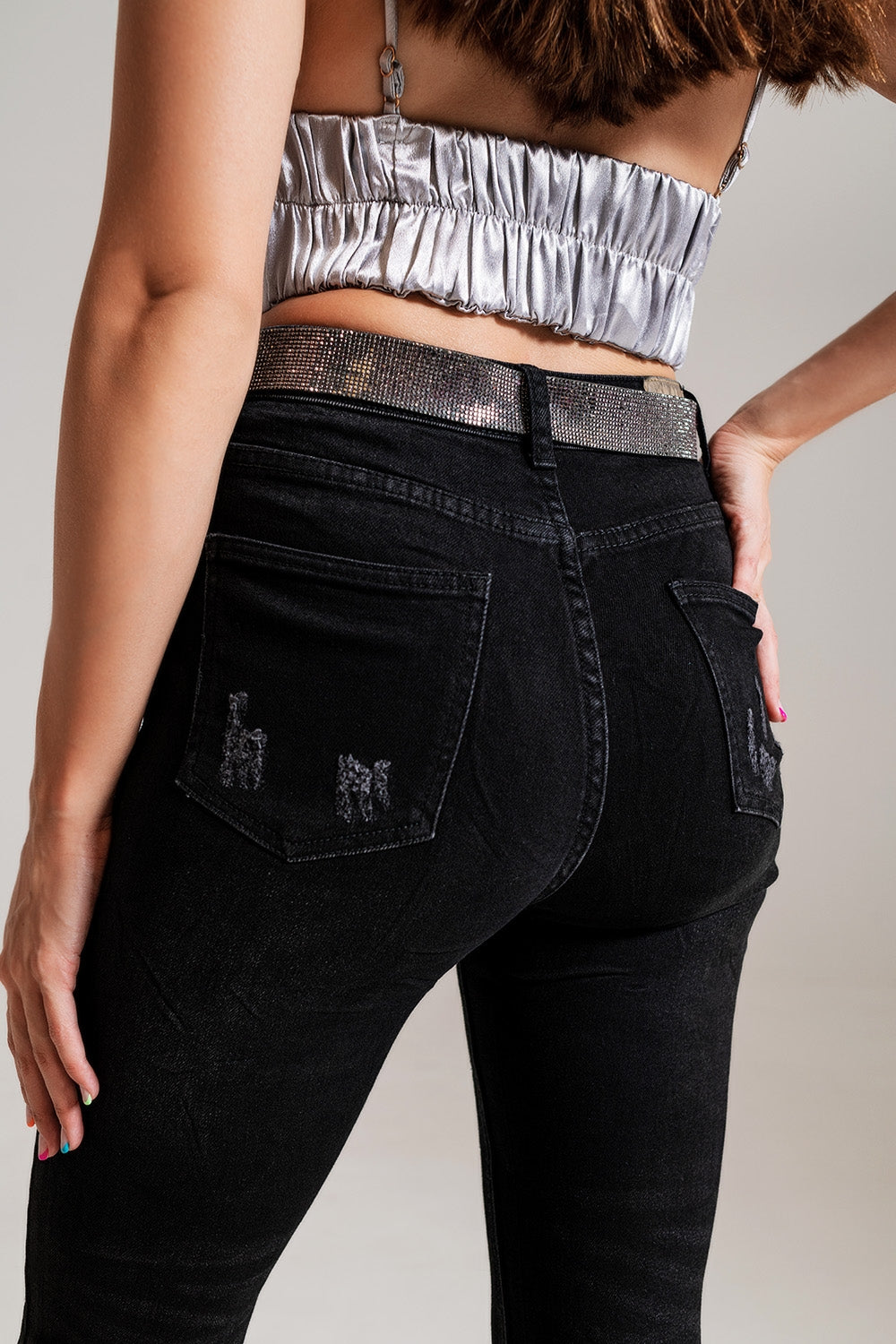 Skinny Jeans With Embellished Details in Black Wash - Coloured Jeans