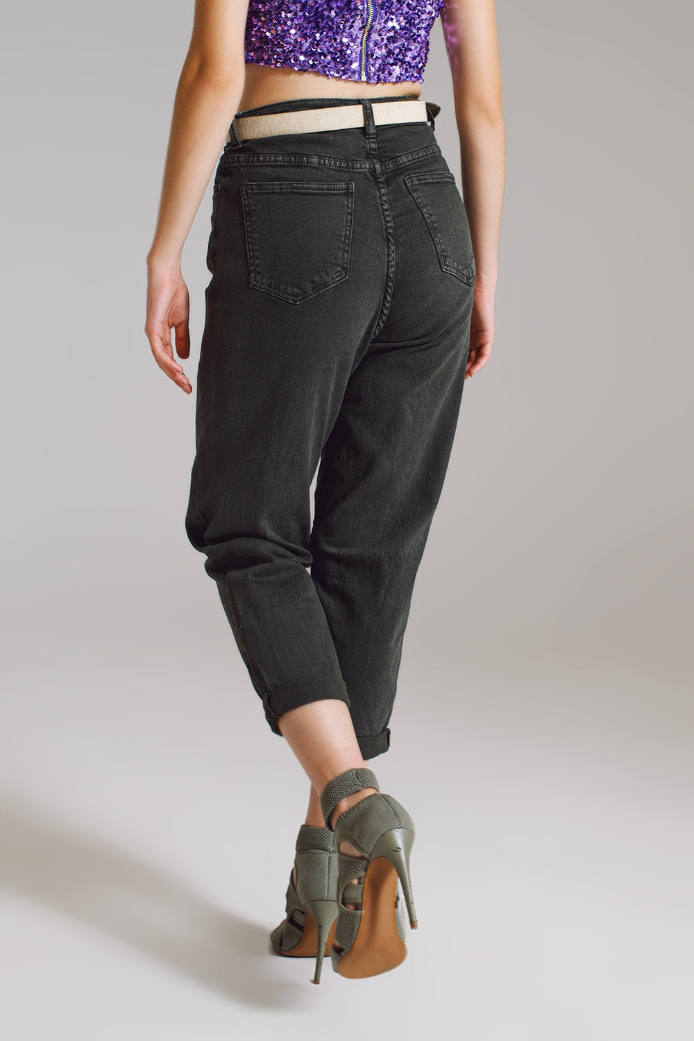 Khaki green relaxed pants with pocket detail at the waist - Coloured Jeans