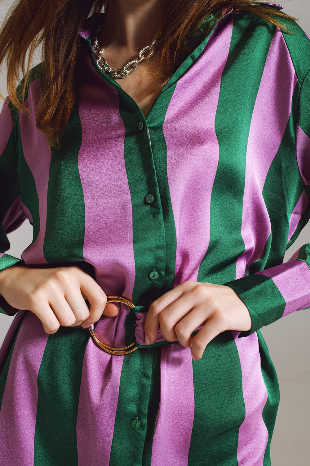 Short Shirt Dress in Lilac and Green Stripe - dress