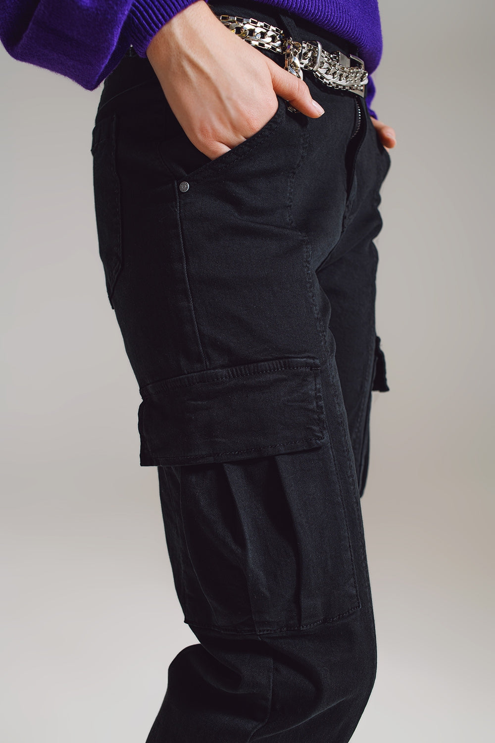 black cargo pants with elasticated waist and hem - Coloured Jeans