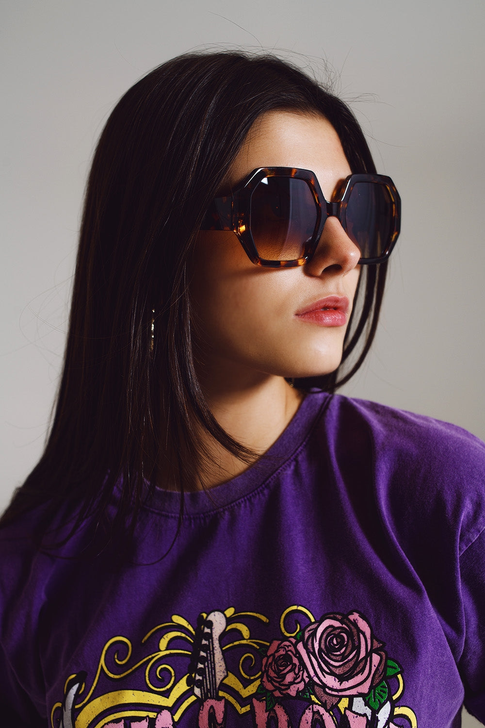 Hexagonal Oversized Sunglasses In Dark Tortoiseshell