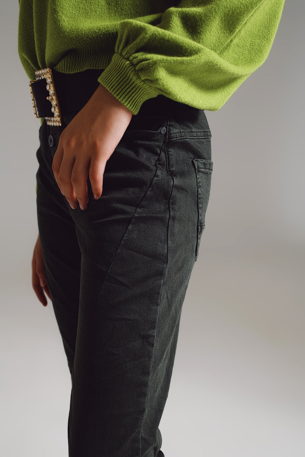 Skinny jeans with visible buttons in military green - Coloured Jeans