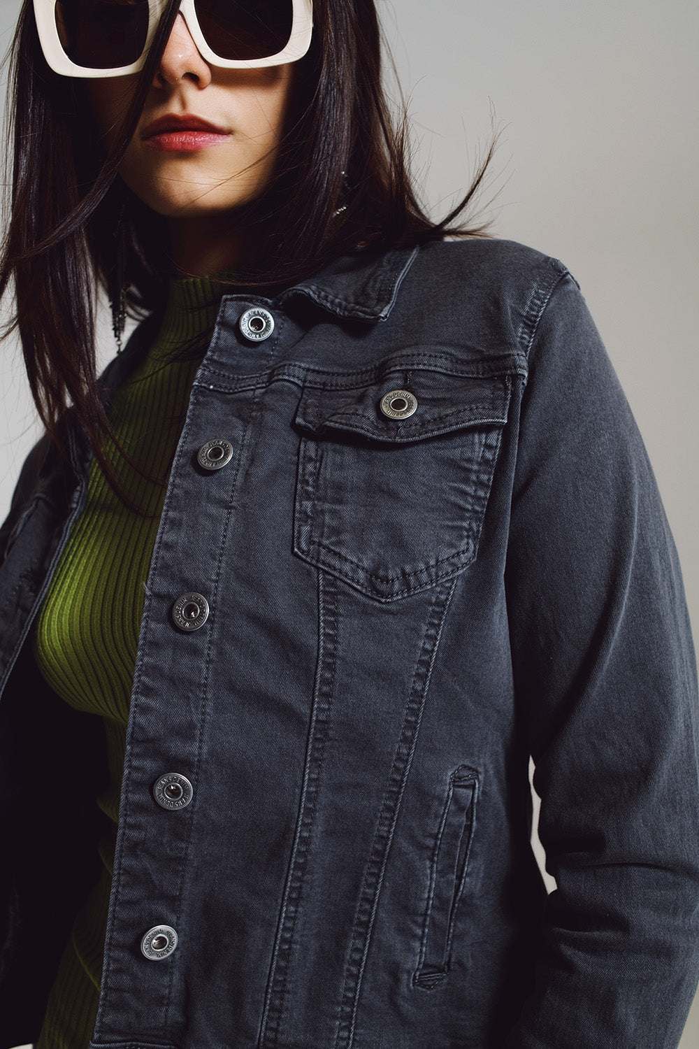 Tailored denim trucker jacket in stone grey
