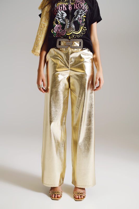 Metallic Straight Leg Pants in gold - trousers