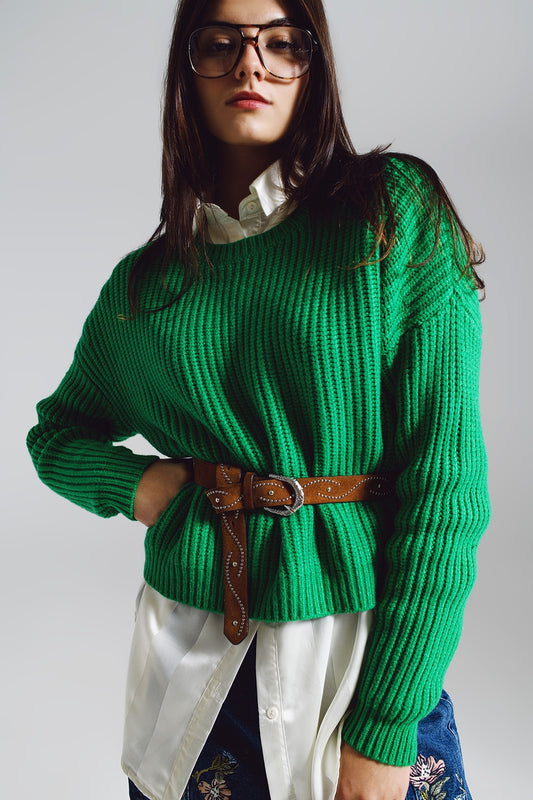 Relaxed waffle knit jumper in bright green - jumper
