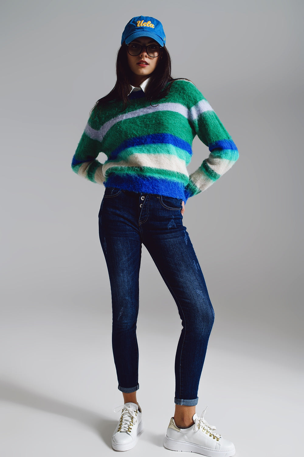Super skinny jeans with visible front buttoning in midwash - Denim