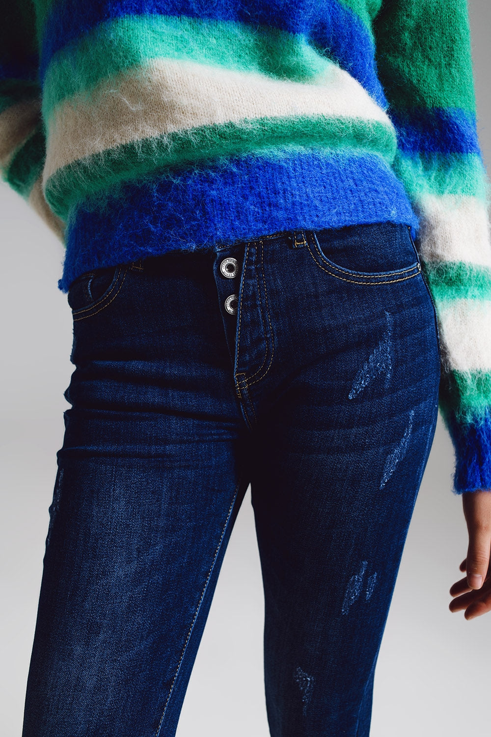 Super skinny jeans with visible front buttoning in midwash - Denim