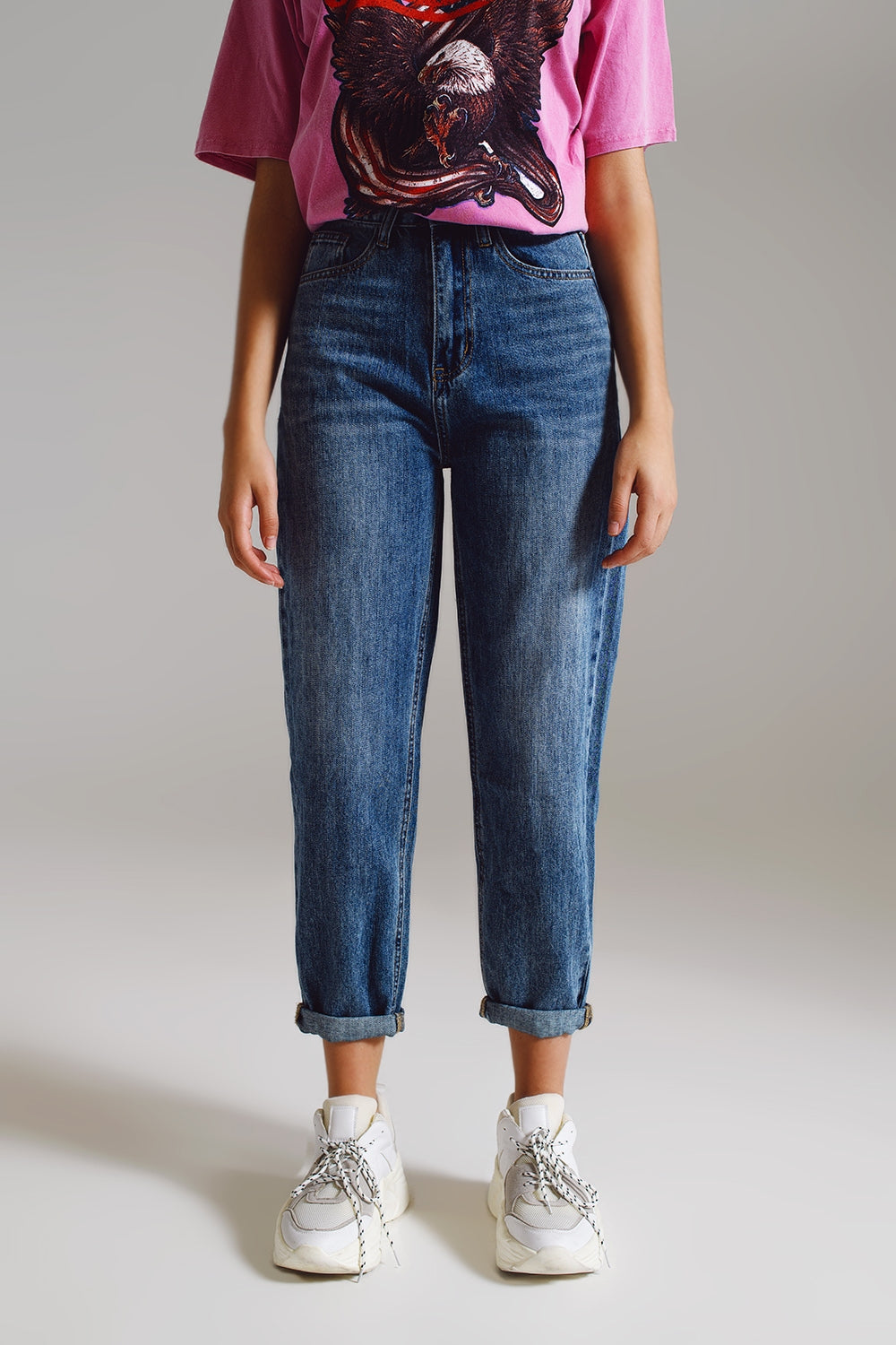 medium washed high-rise mom style jeans - Denim