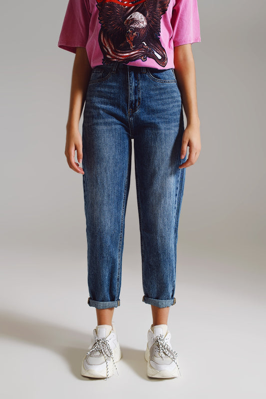 medium washed high-rise mom style jeans - Denim