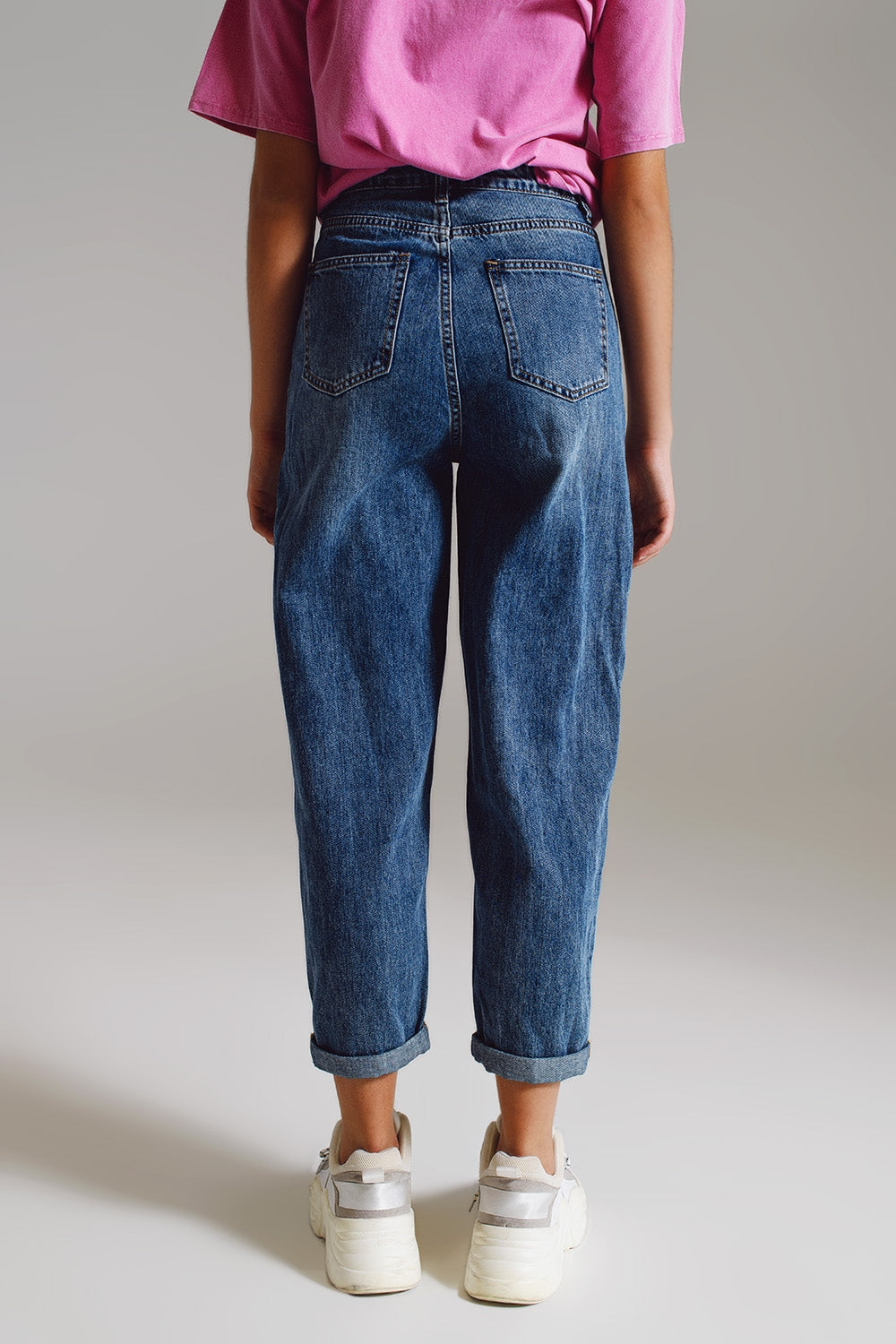 medium washed high-rise mom style jeans - Denim