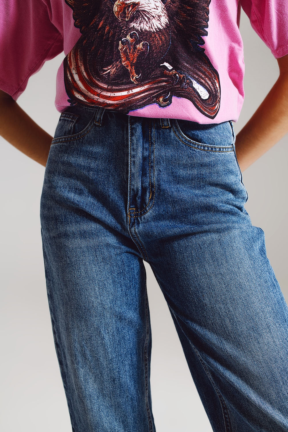 medium washed high-rise mom style jeans - Denim