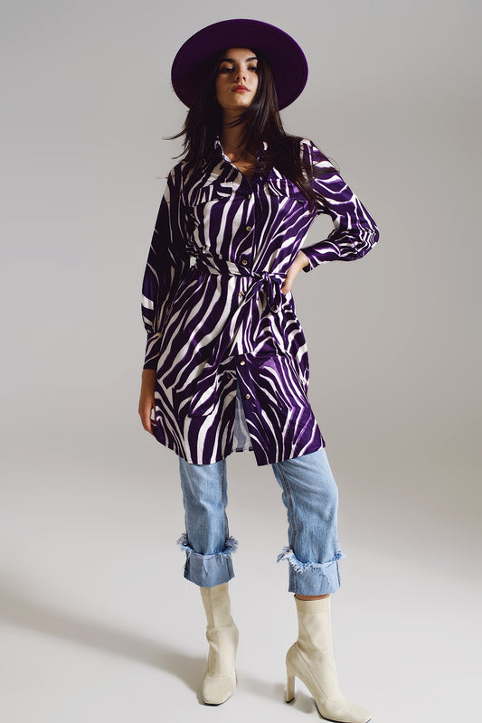 Midi short dress with zebra print in white and purple - dress