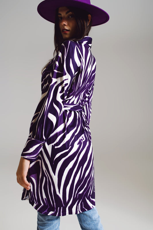 Midi short dress with zebra print in white and purple - dress