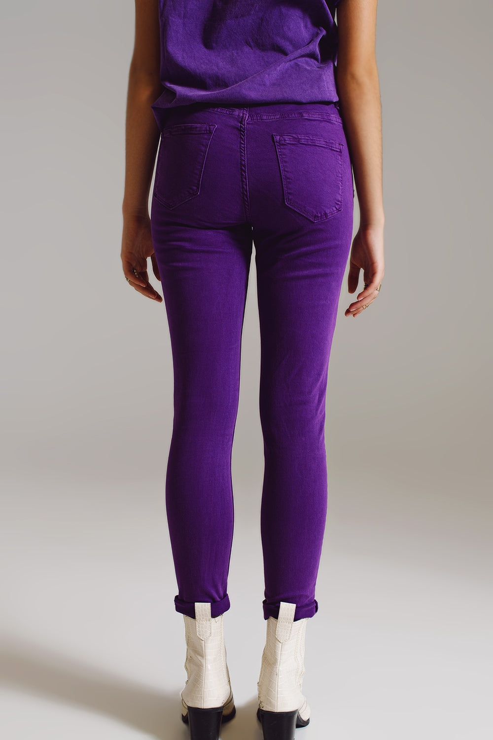 Purple ankle skinny jeans with soft wrinkles - Coloured Jeans