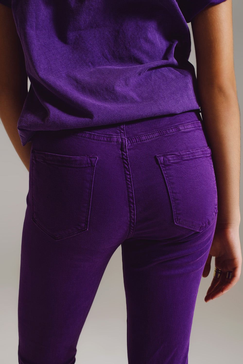 Purple ankle skinny jeans with soft wrinkles - Coloured Jeans